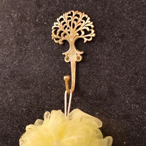 Indian-Shelf IndianShelf Brass Tree Heavy Duty Decorative Vintage Key Holder, Key Wall Hooks for Hanging Coats, Jackets, Leash, Hat, Towel, Backpack, Purse, Handbag [Golden] - Image 2