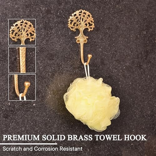Indian-Shelf IndianShelf Brass Tree Heavy Duty Decorative Vintage Key Holder, Key Wall Hooks for Hanging Coats, Jackets, Leash, Hat, Towel, Backpack, Purse, Handbag [Golden] - Image 4