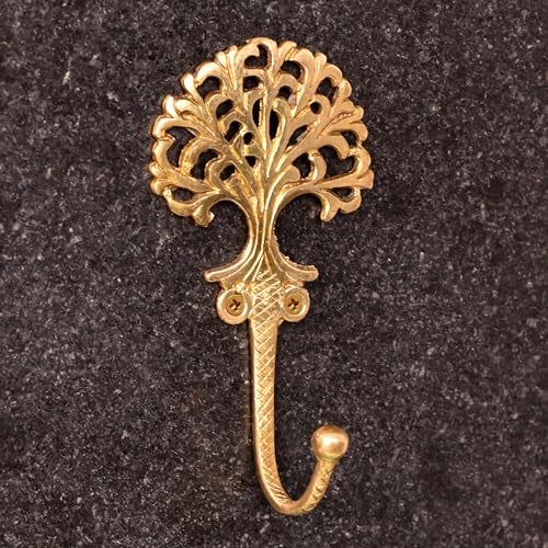 Indian-Shelf IndianShelf Brass Tree Heavy Duty Decorative Vintage Key Holder, Key Wall Hooks for Hanging Coats, Jackets, Leash, Hat, Towel, Backpack, Purse, Handbag [Golden] - Image 1