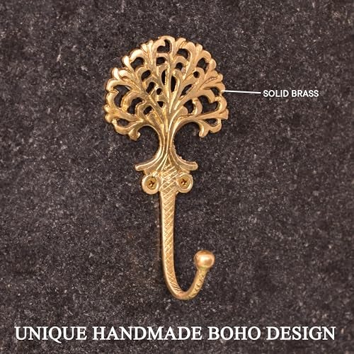 Indian-Shelf IndianShelf Brass Tree Heavy Duty Decorative Vintage Key Holder, Key Wall Hooks for Hanging Coats, Jackets, Leash, Hat, Towel, Backpack, Purse, Handbag [Golden] - Image 3