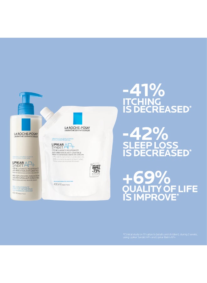 LA ROCHE-POSAY Lipikar Syndet AP+ Body Wash for Eczema Prone Skin Refill, 400 ml - Image 2