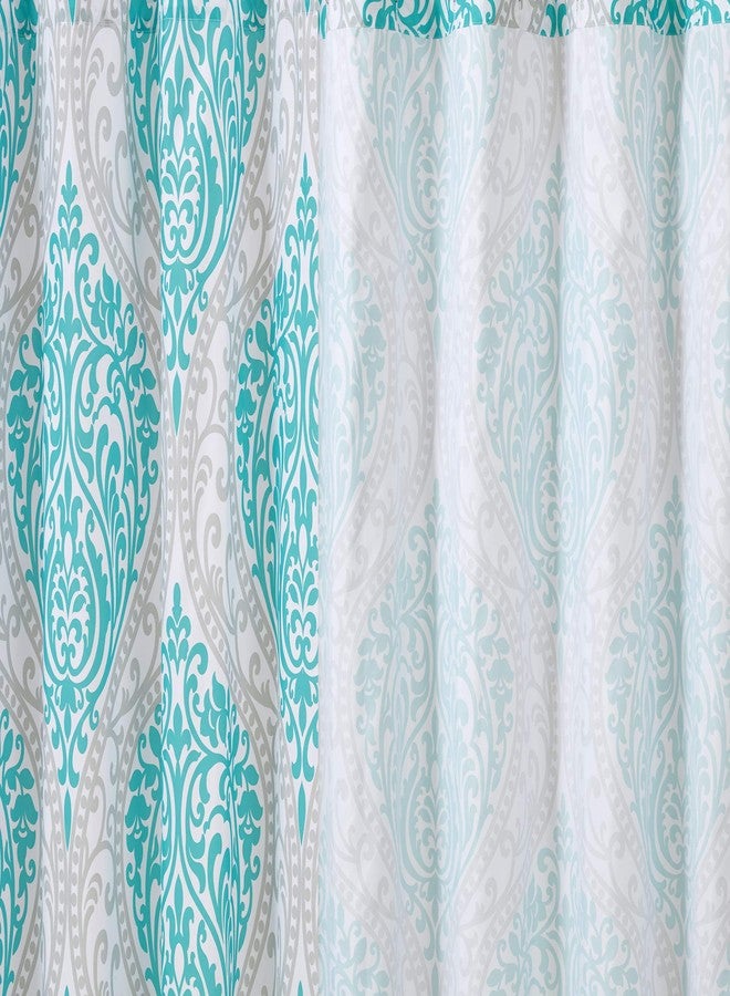 Comfort Spaces Coco Bathroom Shower Curtain Printed Damask Pattern Modern Cute Microfiber Fabric Bath Curtains, 72"x72", Teal / Grey - Image 2