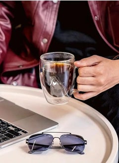 1Chase Romantic Borosilicate Double Wall Glass Mugs with Handle, 350ml - Love Print Design, Set of 2 - Perfect for Valentine's Day Gifting, Couples, Anniversaries & Special Occasions  - Image 3
