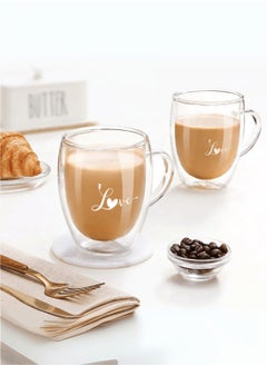 1Chase Romantic Borosilicate Double Wall Glass Mugs with Handle, 350ml - Love Print Design, Set of 2 - Perfect for Valentine's Day Gifting, Couples, Anniversaries & Special Occasions  - Image 5