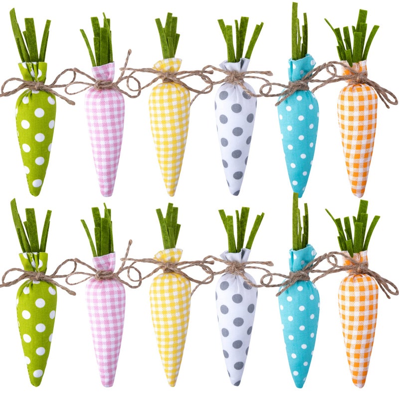 Watayo 12 PCS Easter Artificial Fabric Carrot-Buffalo Check Plaid Carrots-Colorful Handmade Filled Easter Carrots for Easter DIY Decoration Primitive Farmhouse Decorations - Image 1