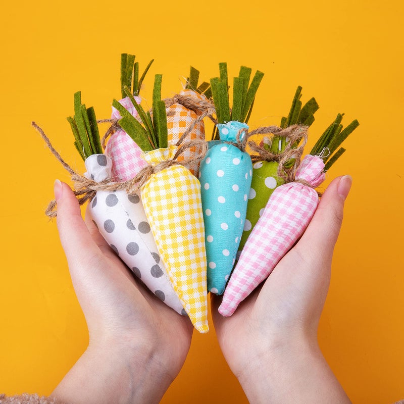 Watayo 12 PCS Easter Artificial Fabric Carrot-Buffalo Check Plaid Carrots-Colorful Handmade Filled Easter Carrots for Easter DIY Decoration Primitive Farmhouse Decorations - Image 5