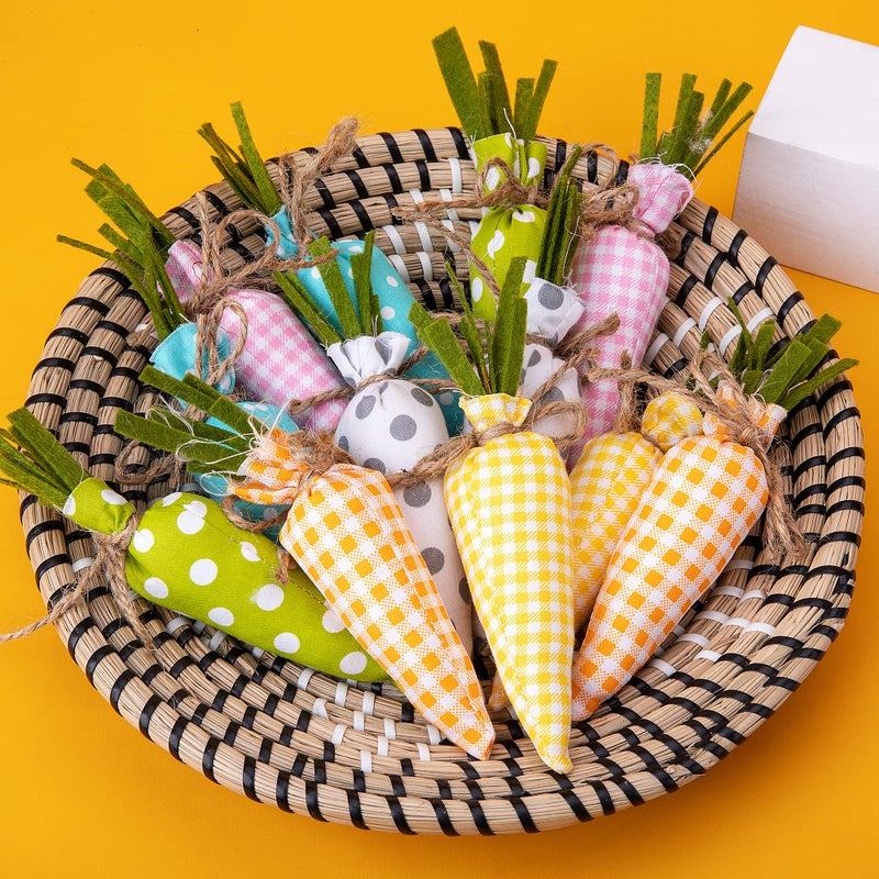 Watayo 12 PCS Easter Artificial Fabric Carrot-Buffalo Check Plaid Carrots-Colorful Handmade Filled Easter Carrots for Easter DIY Decoration Primitive Farmhouse Decorations - Image 4