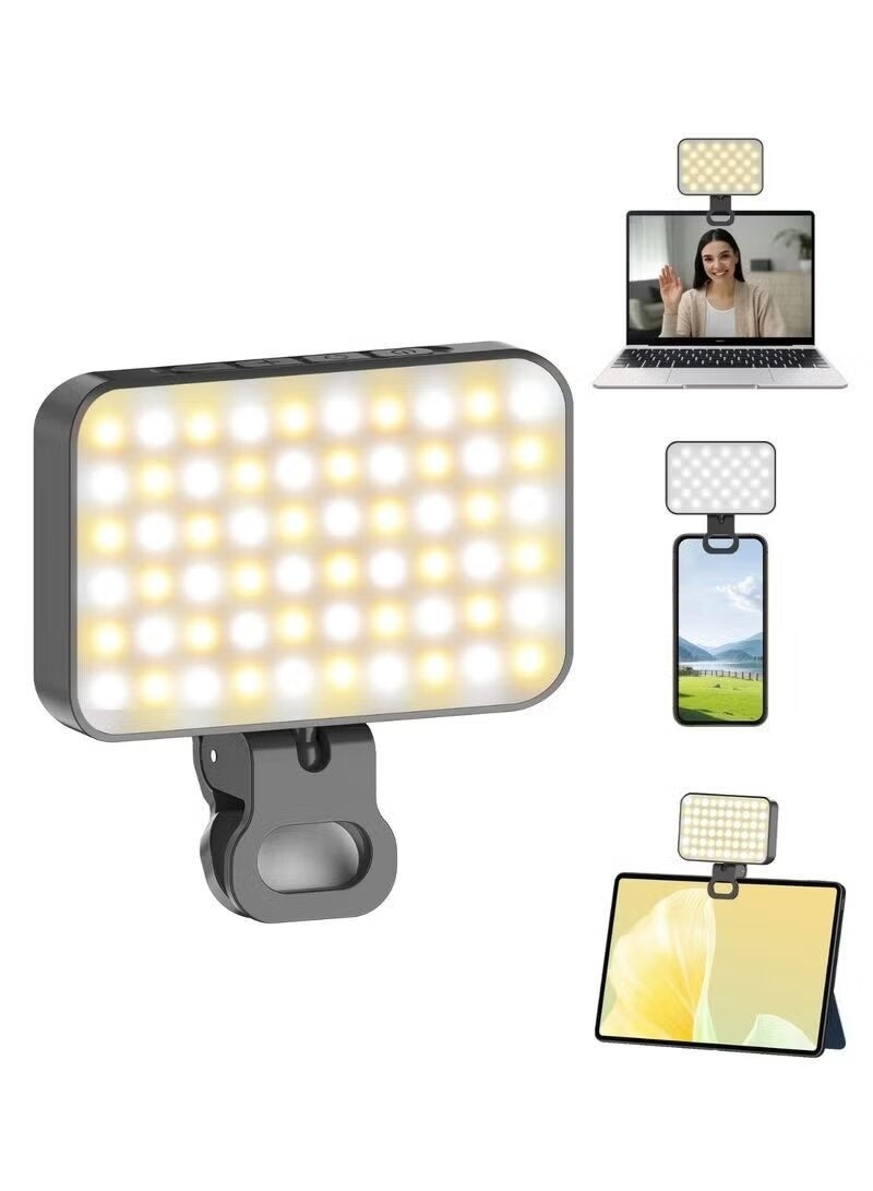 TIGER 60 ضوء سيلفي LED قابل لإعادة الشحن محمول مع مشبك ضوء هاتف USB-C 3 أوضاع ألوان 3000-6500K 10 مستويات سطوع حلقة صغيرة للملء لهاتفك أو جهازك اللوحي أو الكمبيوتر المحمول لتسجيل الفيديو والمكالمات - Image 1
