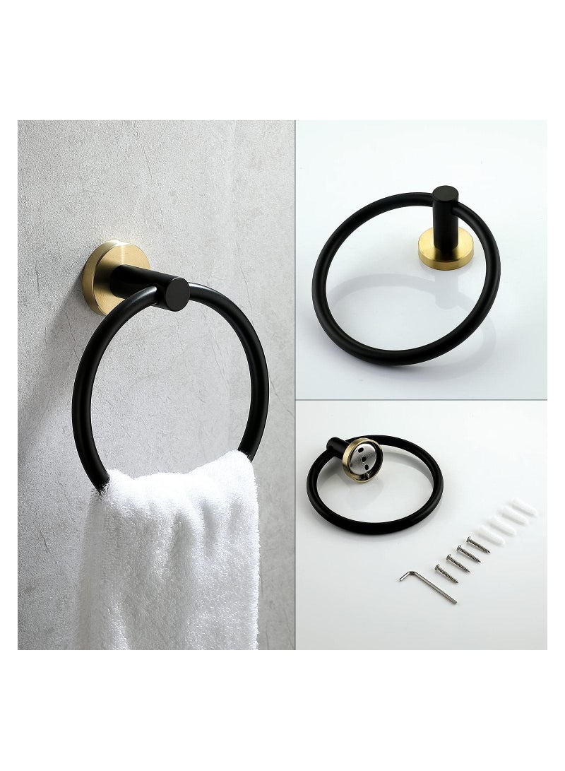 NANAO 4-Piece Stainless Steel Wall Mounted Bathroom Hardware Set Black Gold Towel Rack Set included Robe Towel Hooks Toilet Paper Holder and Towel Ring  - Image 4