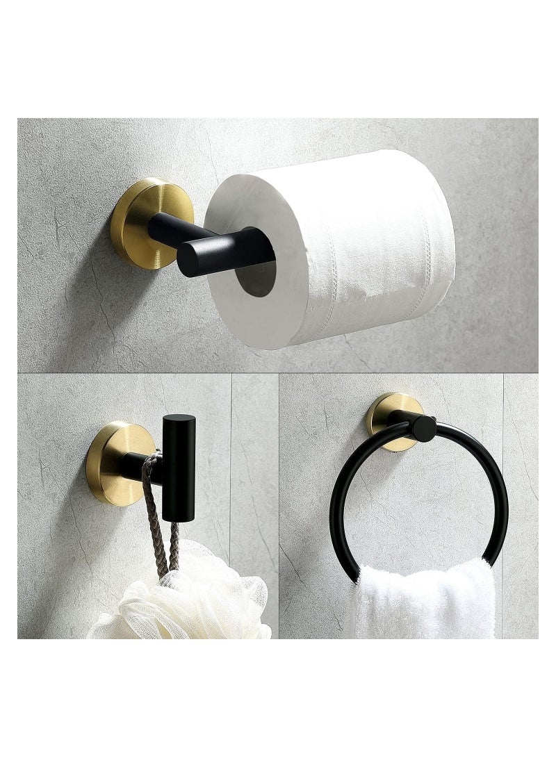 NANAO 4-Piece Stainless Steel Wall Mounted Bathroom Hardware Set Black Gold Towel Rack Set included Robe Towel Hooks Toilet Paper Holder and Towel Ring  - Image 2