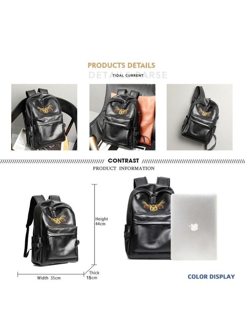 Leather Laptop Backpack for Men Women, School College Bookbag Casual Travel Daypack - Image 5