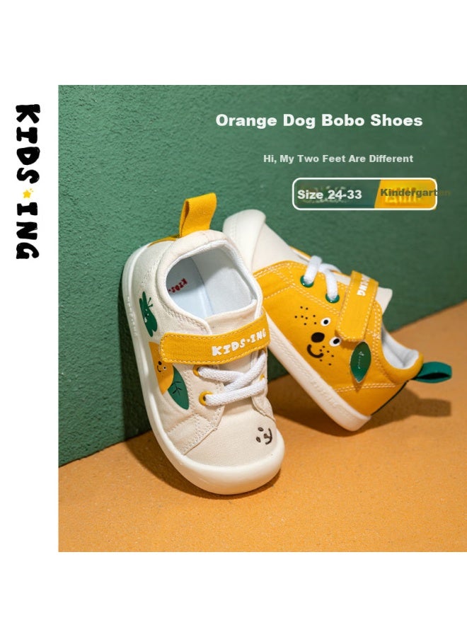 Kids.ing Baby Canvas Shoes Spring Kindergarten Shoes Boys Girls Toddlers Soft Bottom Mandarin Duck Shoes Orange/beige Size 27 - Image 1