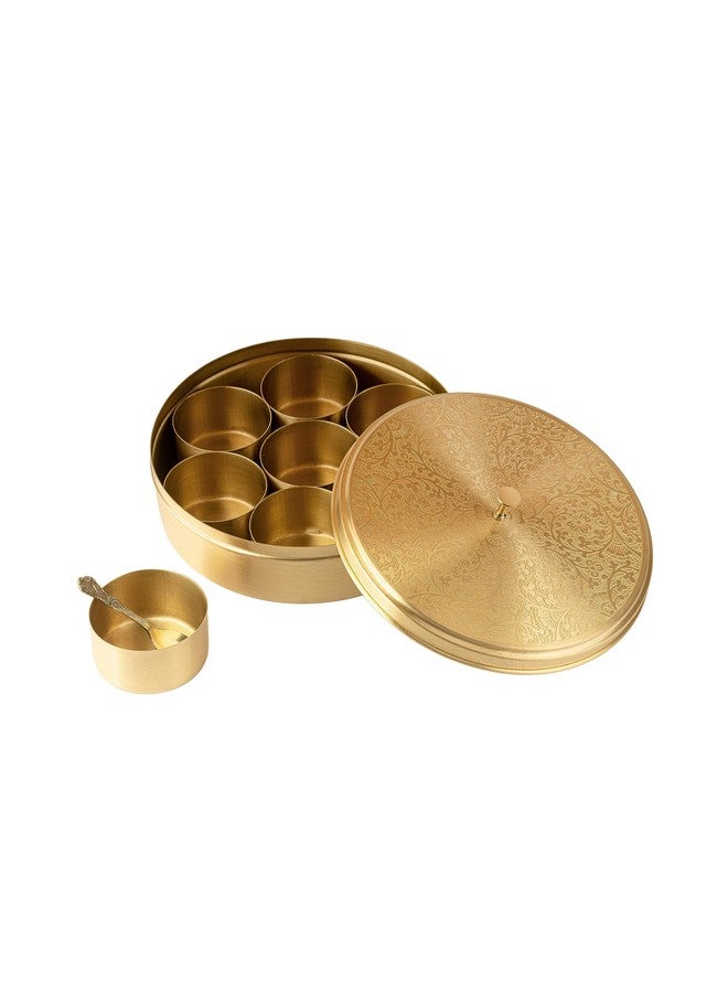 AKSHATA (03 Handcrafted Brass Spice Box Set for Kitchen with Spoon (7 Containers, 40 ML) - Brass Masala Box for Kitchen - Species Container - Image 4