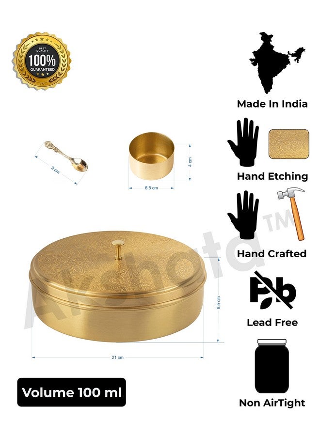 AKSHATA (03 Handcrafted Brass Spice Box Set for Kitchen with Spoon (7 Containers, 40 ML) - Brass Masala Box for Kitchen - Species Container - Image 3