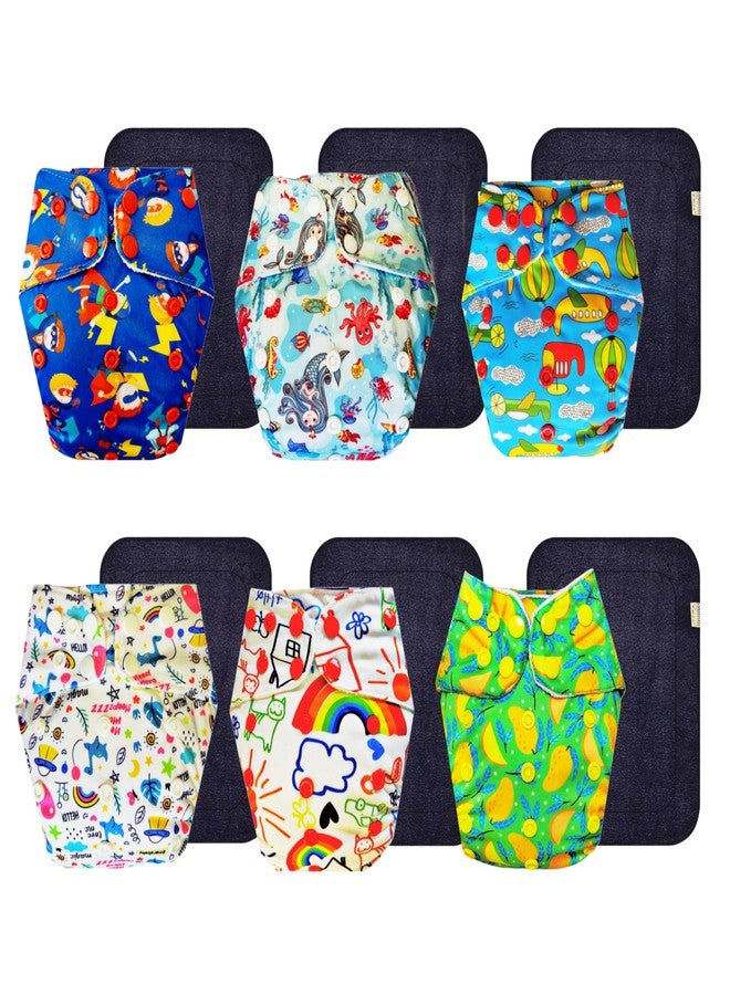 Dumbledo Premium Cloth Diaper with Black Insert (Pack of 6) | Snug Fit | 6-Layer Absorbent Pad | Adjustable Snaps | All-Day Wear | 3 Months - 3 Years | Unisex Baby - Image 1