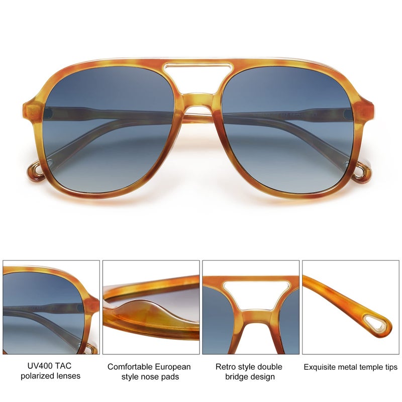 SOJOS Retro Polarized Aviator Sunglasses for Women Men Classic 70s Vintage Trendy Square Aviators SJ2174, Caramel Tortoise/Gradient Grey - Image 2