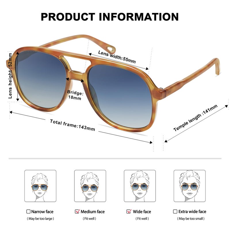 SOJOS Retro Polarized Aviator Sunglasses for Women Men Classic 70s Vintage Trendy Square Aviators SJ2174, Caramel Tortoise/Gradient Grey - Image 4