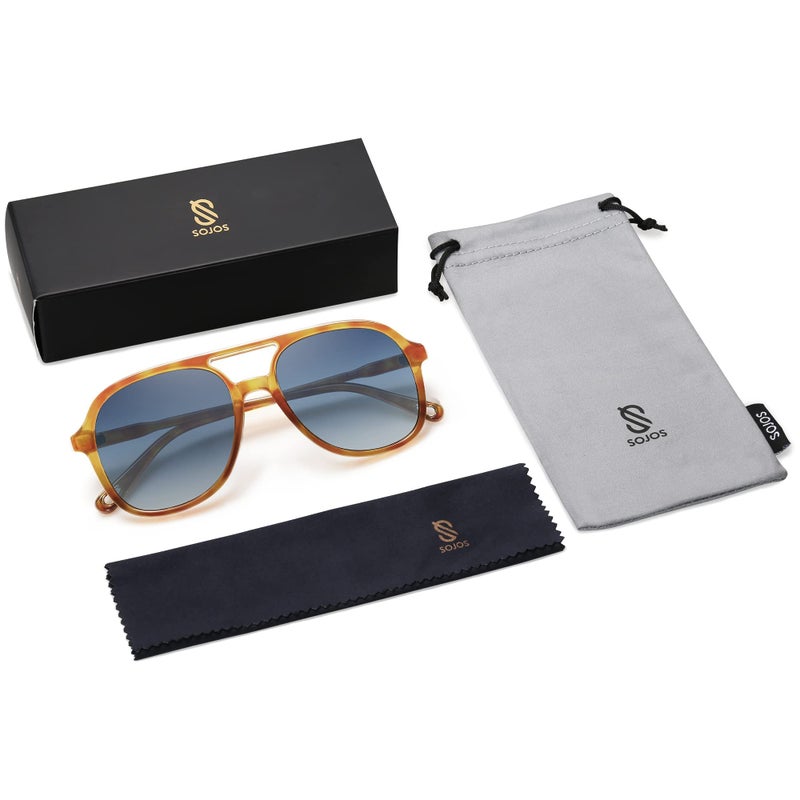 SOJOS Retro Polarized Aviator Sunglasses for Women Men Classic 70s Vintage Trendy Square Aviators SJ2174, Caramel Tortoise/Gradient Grey - Image 5