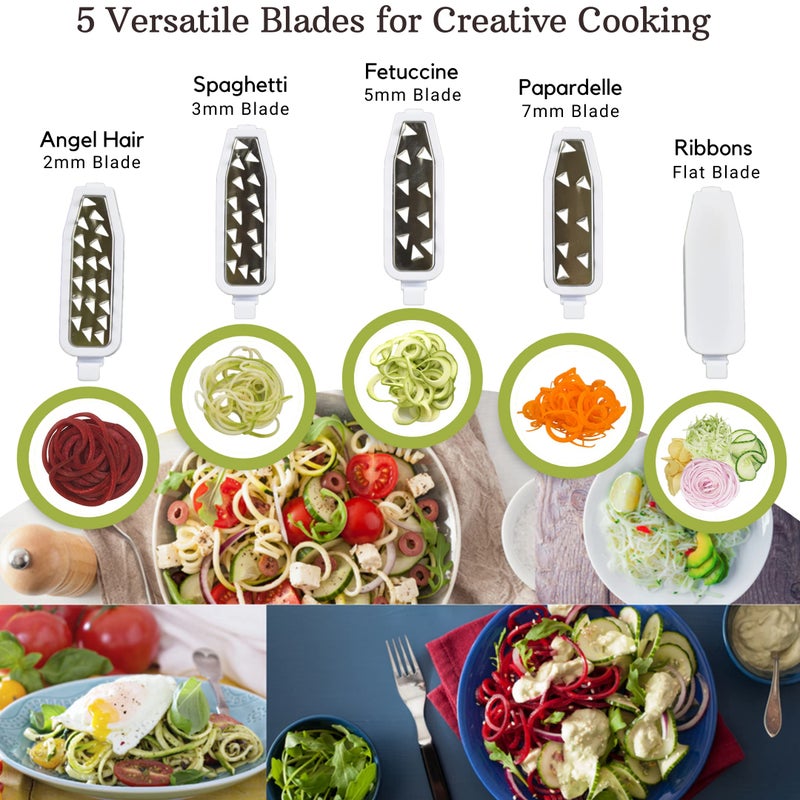 Brieftons QuickFold 5-Blade Spiralizer: Versatile & Compact Foldable Vegetable Spiral Slicer, Best Veggie Pasta Spaghetti Maker for Low Carb/Paleo/Gluten-Free with Brush & 4 Recipe Ebooks - Image 4
