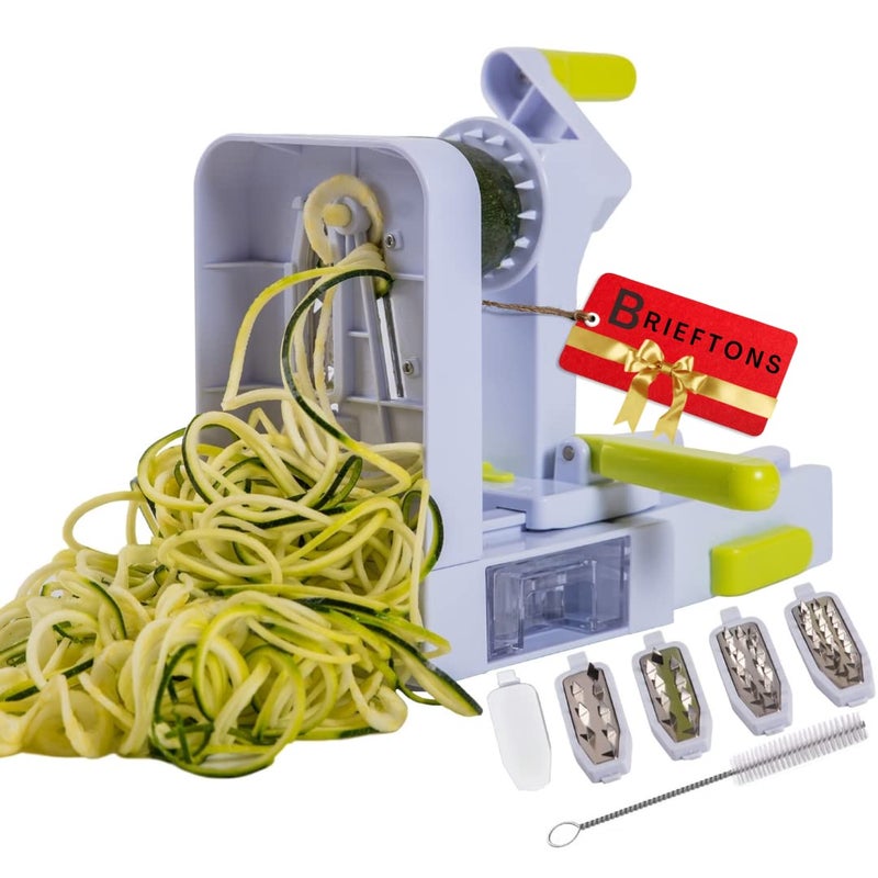 Brieftons QuickFold 5-Blade Spiralizer: Versatile & Compact Foldable Vegetable Spiral Slicer, Best Veggie Pasta Spaghetti Maker for Low Carb/Paleo/Gluten-Free with Brush & 4 Recipe Ebooks - Image 1