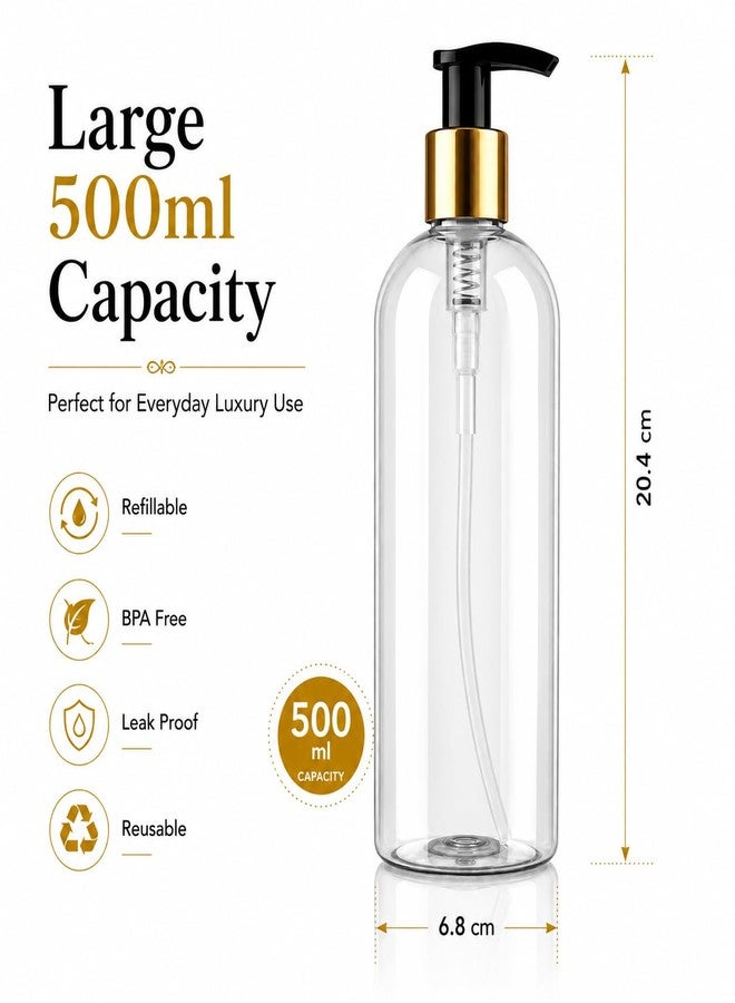 Prakash Empty Plastic Pump Bottles Dispenser 500ml Portable Shampoo Lotion Hand Bottle (Transparent Golden Pump 500ML, Pack of 3) - Image 2