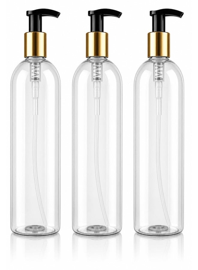 Prakash Empty Plastic Pump Bottles Dispenser 500ml Portable Shampoo Lotion Hand Bottle (Transparent Golden Pump 500ML, Pack of 3) - Image 1