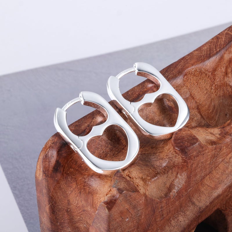 Lancharmed 925 Sterling Silver Heart Rectangle Hoop Earrings for Women Trendy Geometric S925 Hypoallergenic Oval Earring Square Huggie Hoops Earings Valentine Jewelry Gifts - Image 5