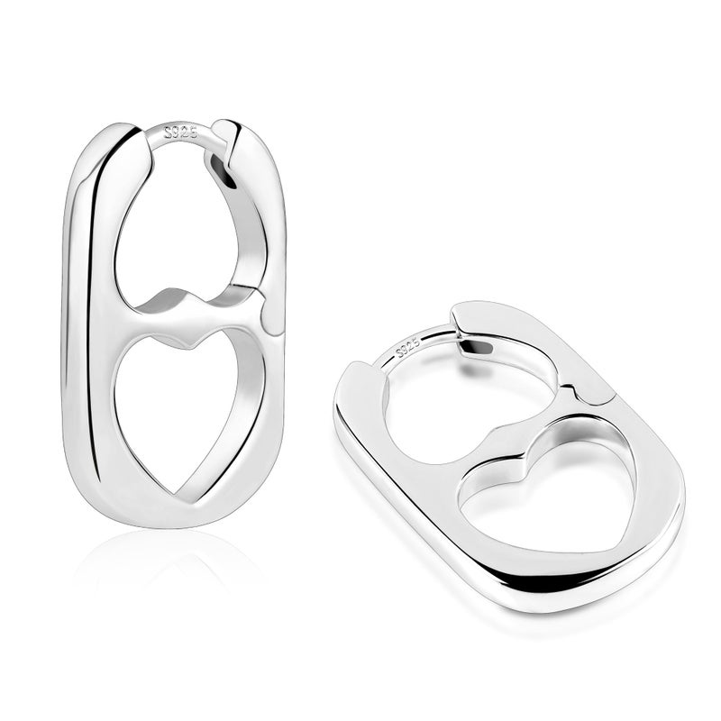 Lancharmed 925 Sterling Silver Heart Rectangle Hoop Earrings for Women Trendy Geometric S925 Hypoallergenic Oval Earring Square Huggie Hoops Earings Valentine Jewelry Gifts - Image 1