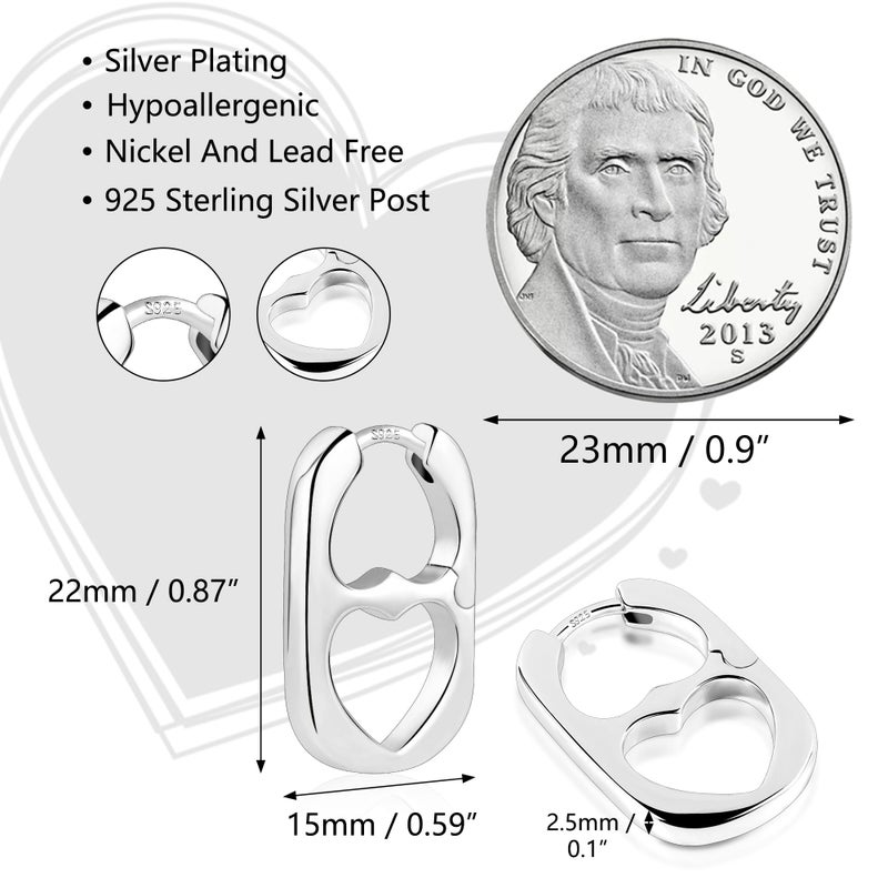 Lancharmed 925 Sterling Silver Heart Rectangle Hoop Earrings for Women Trendy Geometric S925 Hypoallergenic Oval Earring Square Huggie Hoops Earings Valentine Jewelry Gifts - Image 4