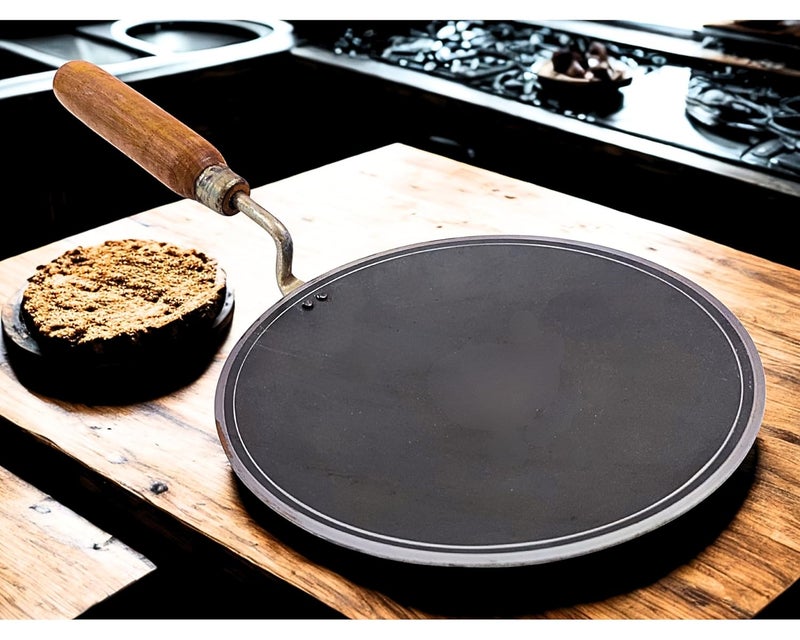 BARTN Pure Iron Concave Tawa for Roti/Chapati with Wooden Handle | Premium Heavy 100% Iron Handmade Curved Tava for Multipurpose Uses & Health Benefits | Non-Toxic, No Chemical Layers| 10 Inch, Heavy 1KG - Image 5
