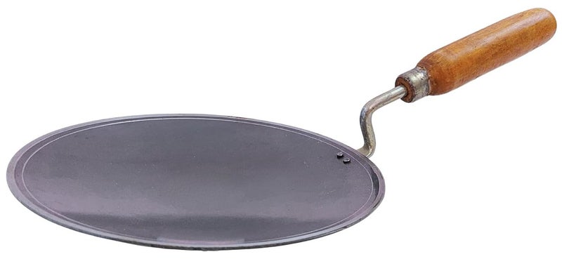 BARTN Pure Iron Concave Tawa for Roti/Chapati with Wooden Handle | Premium Heavy 100% Iron Handmade Curved Tava for Multipurpose Uses & Health Benefits | Non-Toxic, No Chemical Layers| 10 Inch, Heavy 1KG - Image 1