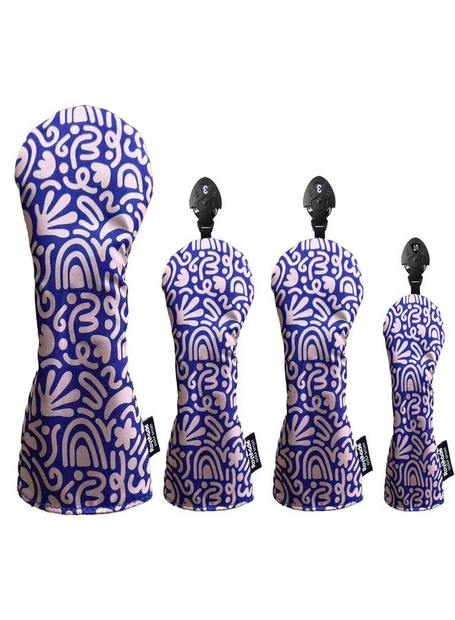 ROYMADE Golf Club Head Covers, 4-Piece Set,Waterproof Headcovers for Driver, Fairway Wood and Hybrid, with Interchangeable No. Tags 2/3/4/5/6/7/X Golf Accessories for Men Women (Blue Pattern) - Image 1