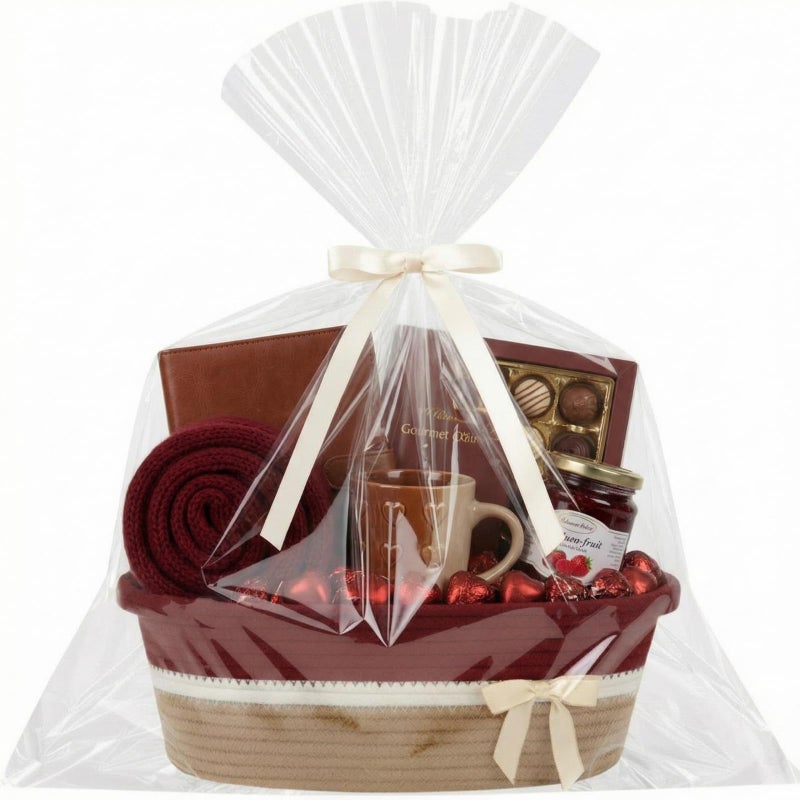 Colingmill Woven Gift Basket Empty with Handles Ribbons Bow Tie Bag 14 x 10 x 55 Inch Medium Decorative Woven Gift Basket Rope Storage Box Home Decor14 x 10 x 55 InchBrick Red Khaki - Image 2