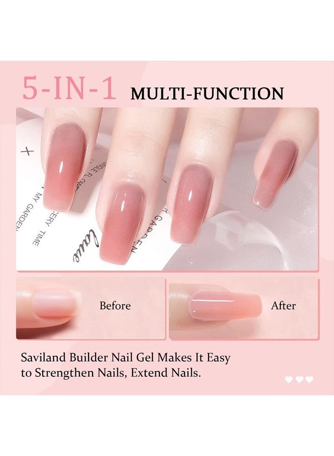 Saviland 10ML Builder Nail Gel in A Bottle - 6pcs 5-in-1 Sheer Pink Color Builder Nail Gel Extension Builder Nail Gel in a Bottle, Builder Nail Strengthen & Nail Repair, Hard Gel for Nails Gift Box Se - Image 4