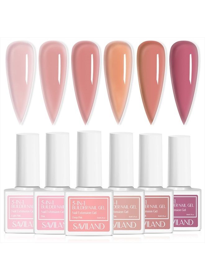 Saviland 10ML Builder Nail Gel in A Bottle - 6pcs 5-in-1 Sheer Pink Color Builder Nail Gel Extension Builder Nail Gel in a Bottle, Builder Nail Strengthen & Nail Repair, Hard Gel for Nails Gift Box Se - Image 1
