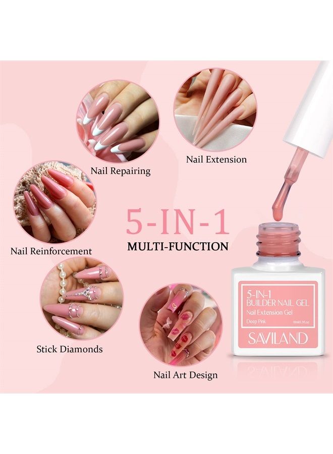 Saviland 10ML Builder Nail Gel in A Bottle - 6pcs 5-in-1 Sheer Pink Color Builder Nail Gel Extension Builder Nail Gel in a Bottle, Builder Nail Strengthen & Nail Repair, Hard Gel for Nails Gift Box Se - Image 3