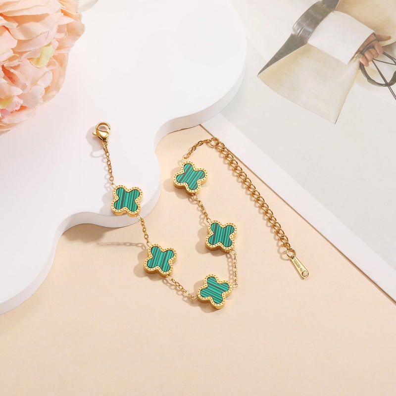 AIPPK 18K Gold Plated Clover Bracelet Set for Women Four Leaf Lucky Flower Bracelets Fashion Simple Jewelry Gifts for Women 3Pcs (Red+Green+Pink) - Image 4