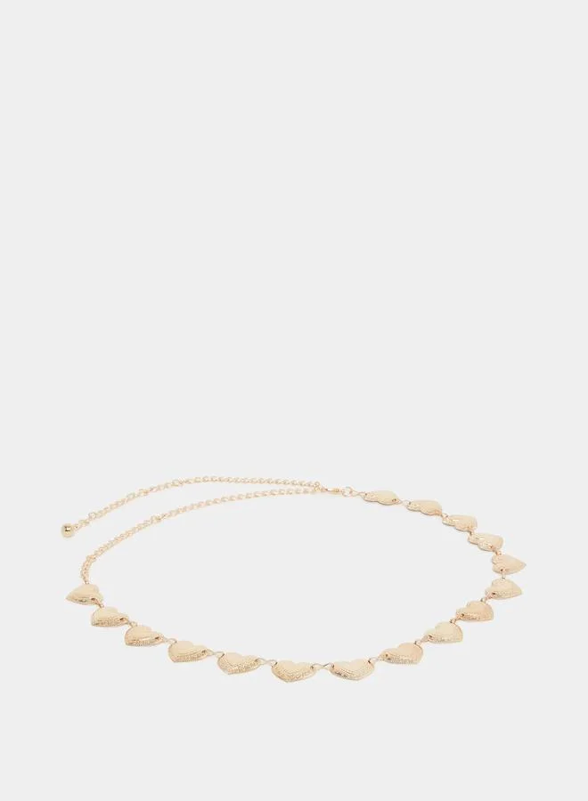 Styli Heart Debossed Chain Belt with Lobster Clasp Closure