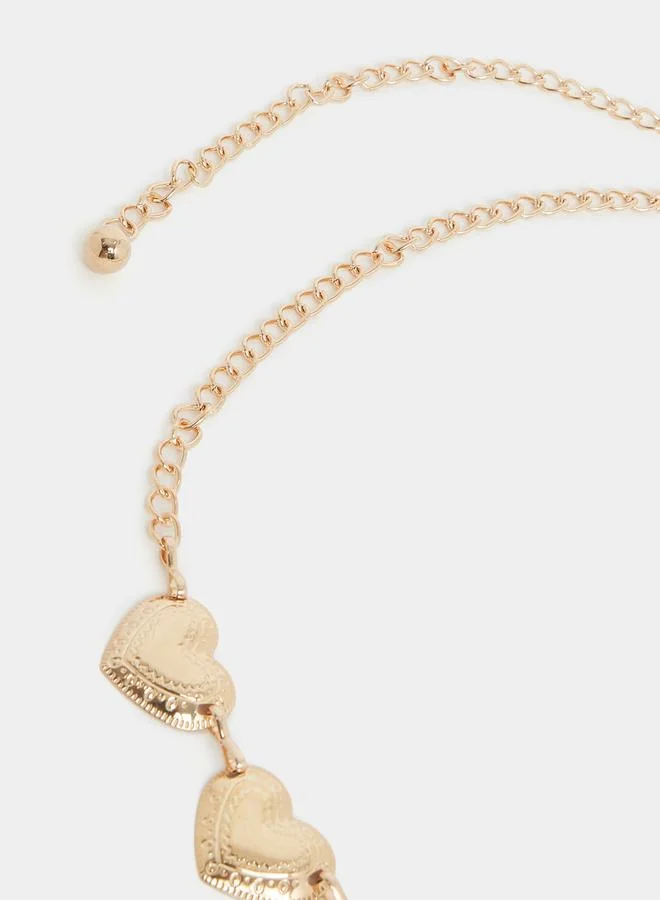 Styli Heart Debossed Chain Belt with Lobster Clasp Closure
