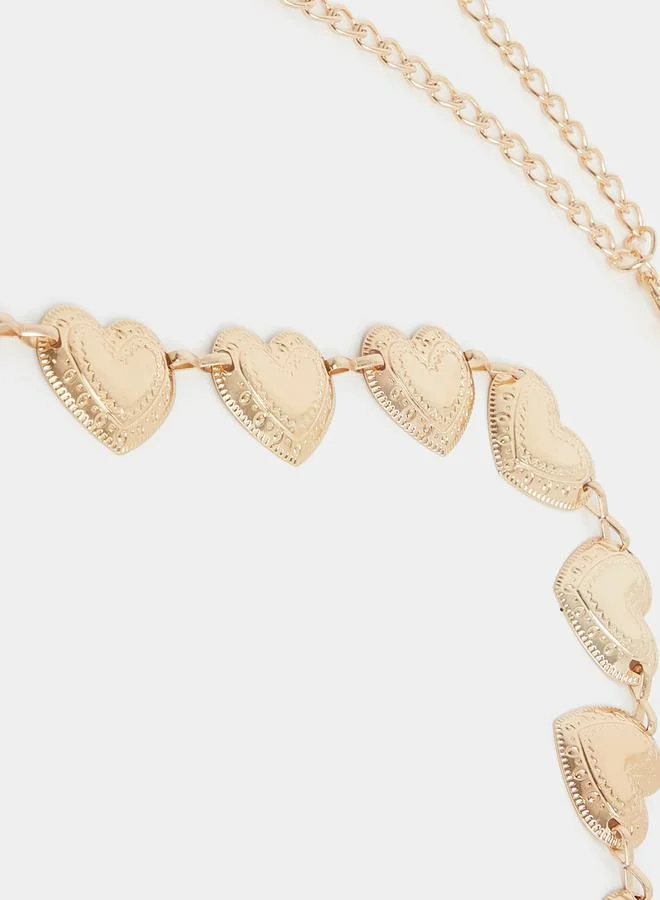 Styli Heart Debossed Chain Belt with Lobster Clasp Closure