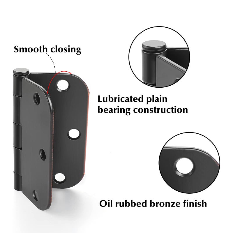 Haidms Haidms 18 Pack Oil Rubbed Bronze Door Hinges 3.5 Inch Brushed Bronze Interior Door Hinges with 5/8" Radius Corner Removable Pin  - Image 2