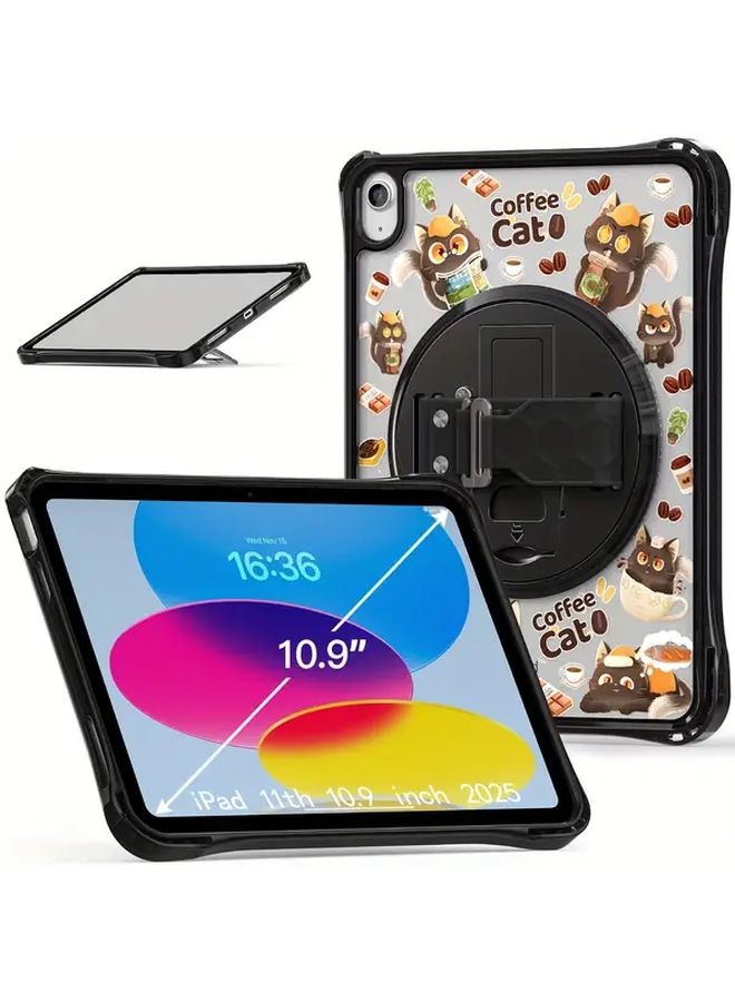 Black Transparent Cat iPad Air 11 2025 M3 Case With Cute Capybara And Coffee Bean Design Anti Slip Drop Proof Hard Cover Built In Stand And Card Slot Lightweight Protective Cover - Image 3
