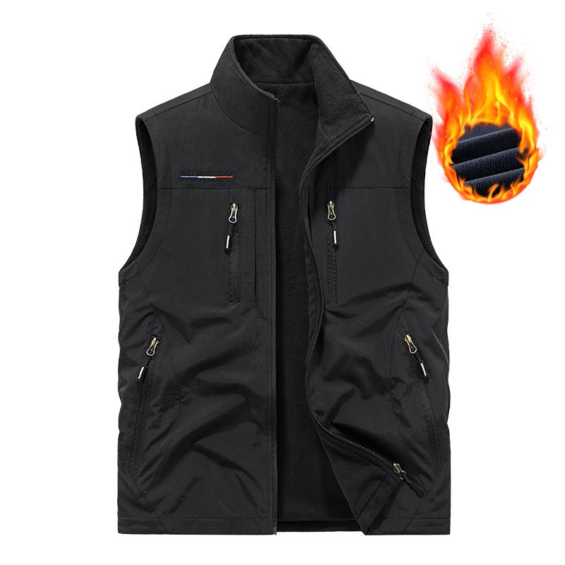 Cotton Vest Winter Men'S Vest Double-Sided Fleece-Lined Outdoor Workwear Waterproof Vest Multi-Pocket Vest Jacket Cross - Image 1