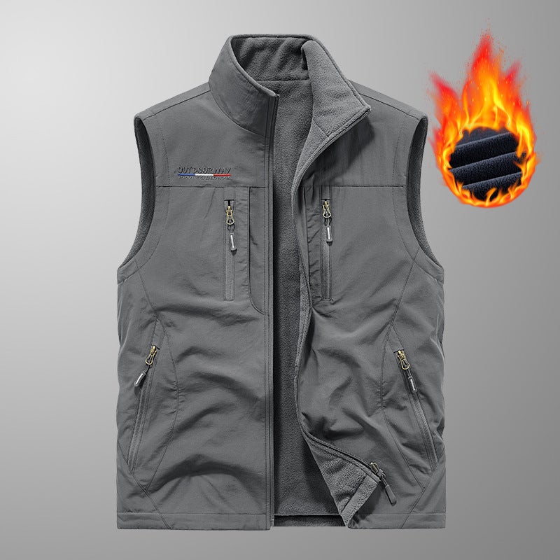 Cotton Vest Winter Men'S Vest Double-Sided Fleece-Lined Outdoor Workwear Waterproof Vest Multi-Pocket Vest Jacket Cross - Image 4