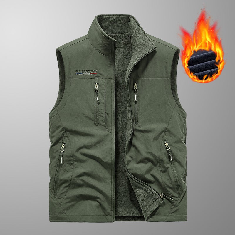 Cotton Vest Winter Men'S Vest Double-Sided Fleece-Lined Outdoor Workwear Waterproof Vest Multi-Pocket Vest Jacket Cross - Image 2