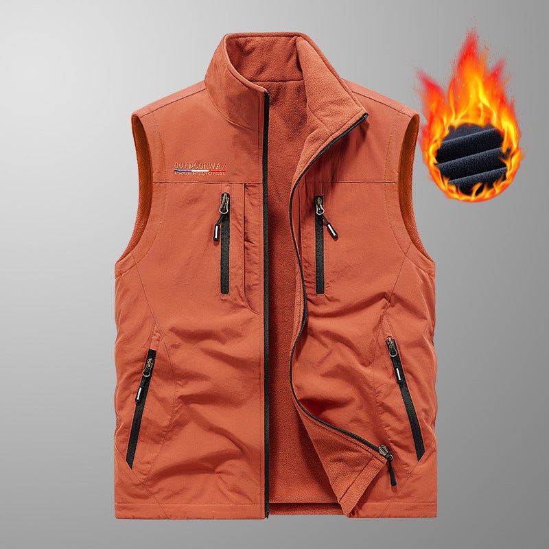 Cotton Vest Winter Men'S Vest Double-Sided Fleece-Lined Outdoor Workwear Waterproof Vest Multi-Pocket Vest Jacket Cross - Image 3