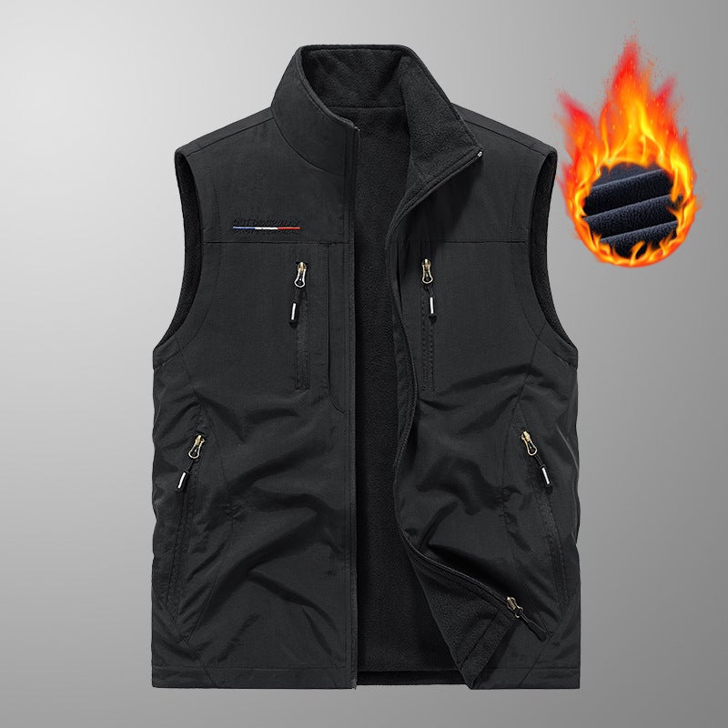 Cotton Vest Winter Men'S Vest Double-Sided Fleece-Lined Outdoor Workwear Waterproof Vest Multi-Pocket Vest Jacket Cross - Image 5