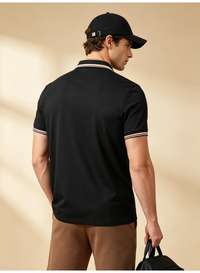 BOSS Men Short Sleeve Striped Collar Polo Shirt Minimal All Match Daily Top Black - Image 4