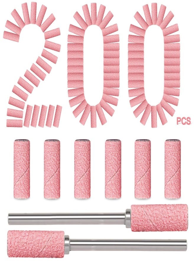 BLESWIN 200pcs 180 Grit Small Sanding Bands for Nail Drill with 2pcs 3/32’’ Upgrade Mandrels Bits, Mini Sanding Bands for Nail Drill for Manicure Nail Salon and Nail Enthusiasts Use, Pink - Image 1