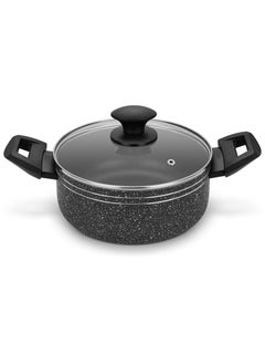Auroware Non Stick 26cm Casserole with Glass Lid Black Pressed Aluminium Dishwasher safe Durable and Strong Handle Long lasting